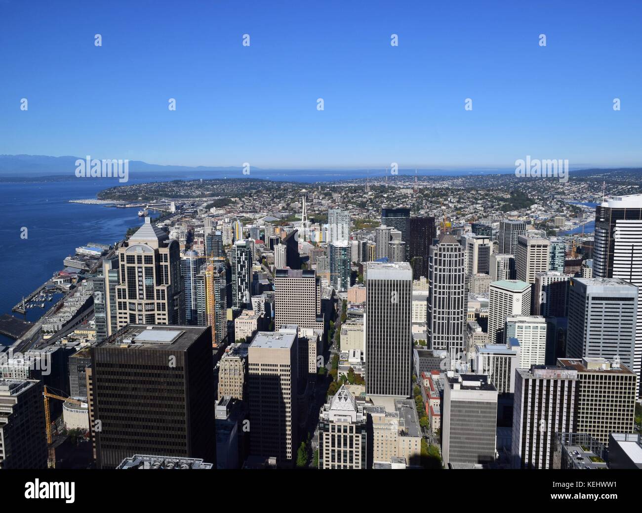 View of Downtown Seattle from the 73rd Floor of the Sky View Observatory Stock Photo