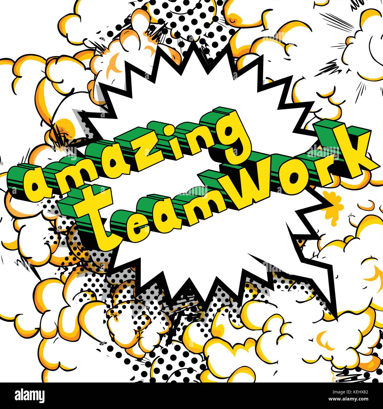 Amazing Teamwork - Comic book style phrase on abstract background. Stock Vector