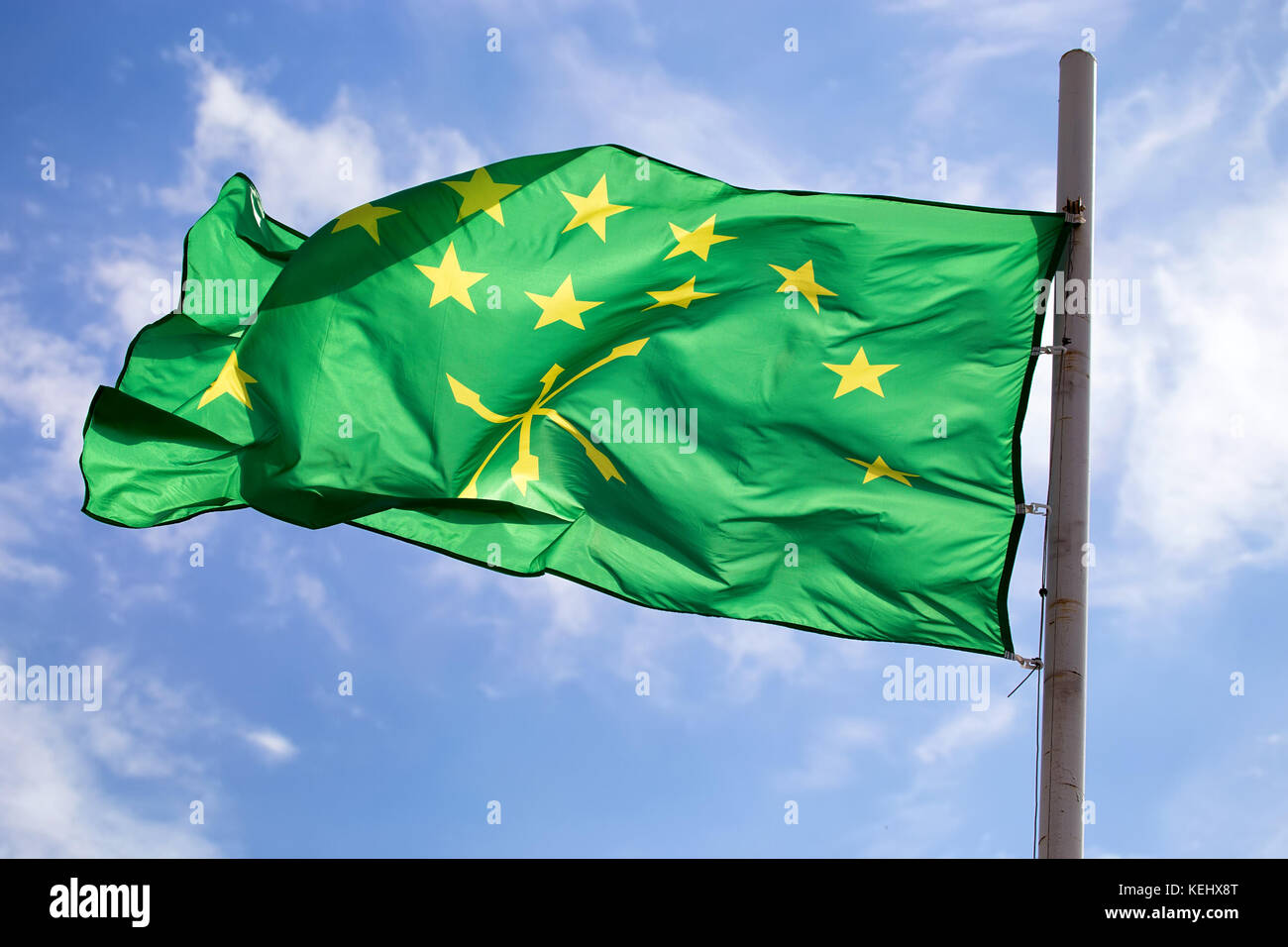 Adygian flag on sky and cloud background Stock Photo