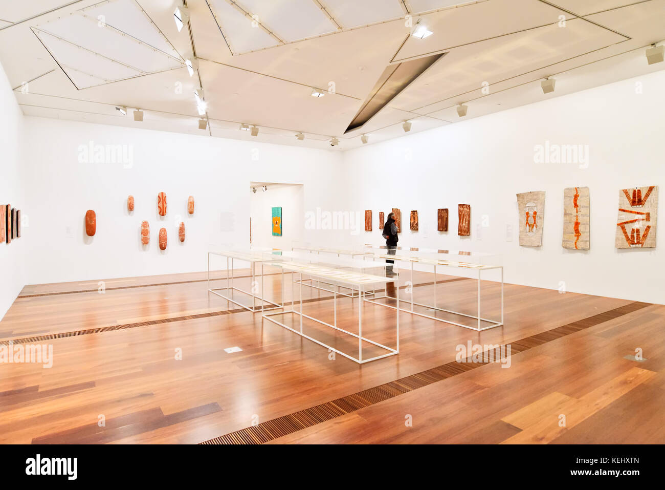 Australia Melbourne. National Gallery of Victoria (NGV). Exhibition space displaying Australian Aboriginal Art. Stock Photo