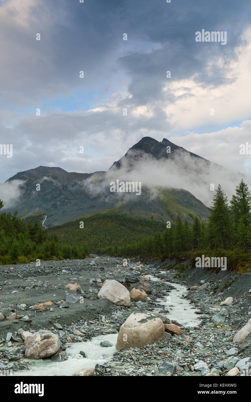 mountain river at the foot of the Belukha mountain, Altai Mountains, Russia. Stock Photo