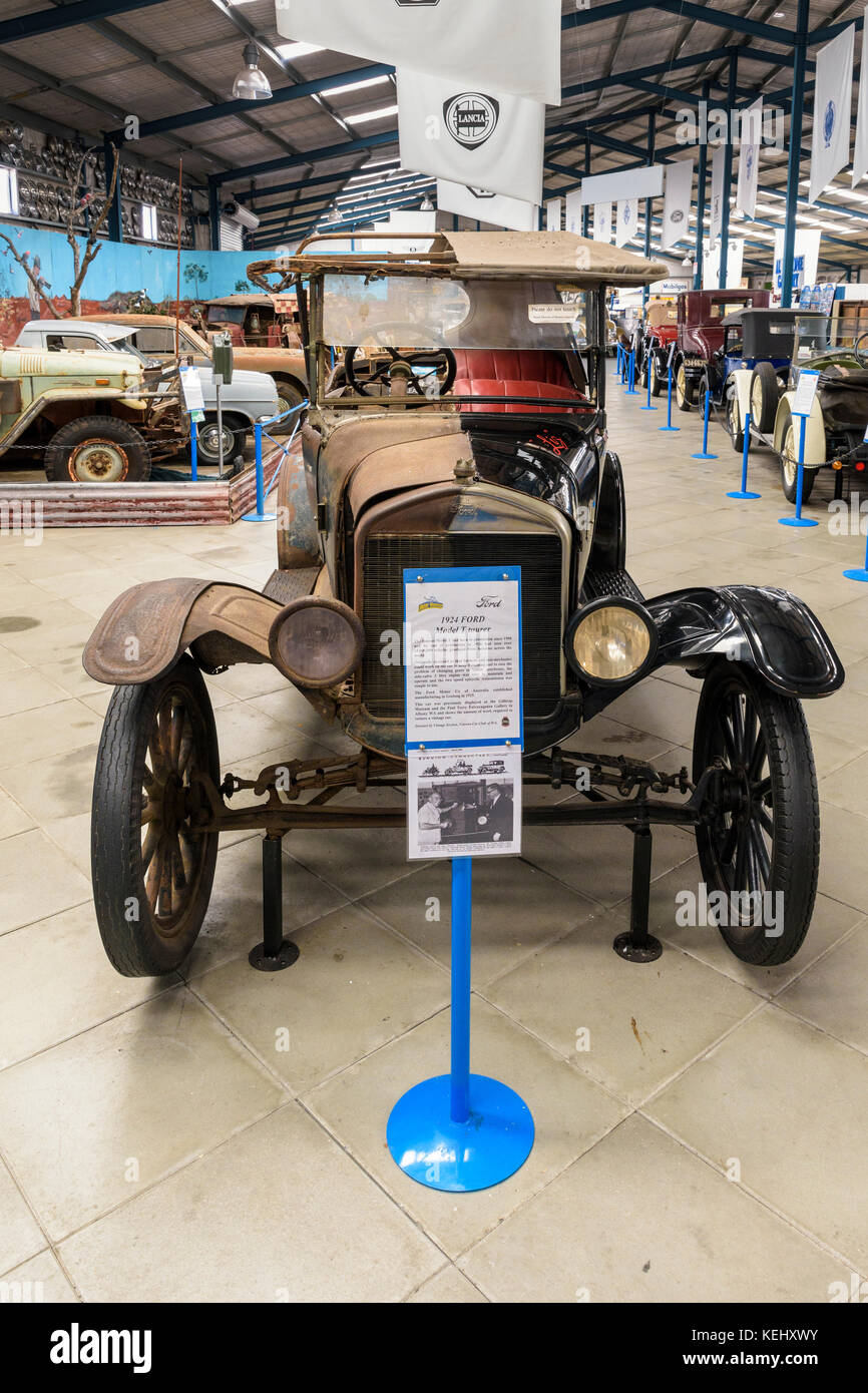 Half restored, half original 1924 Model T tourer Motor Museum of WA, Whiteman Park, Whiteman, Perth, Western Australia Stock Photo