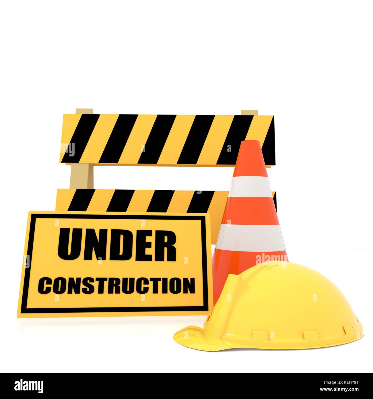 banner traffic cone under construction on isolated white in 3D