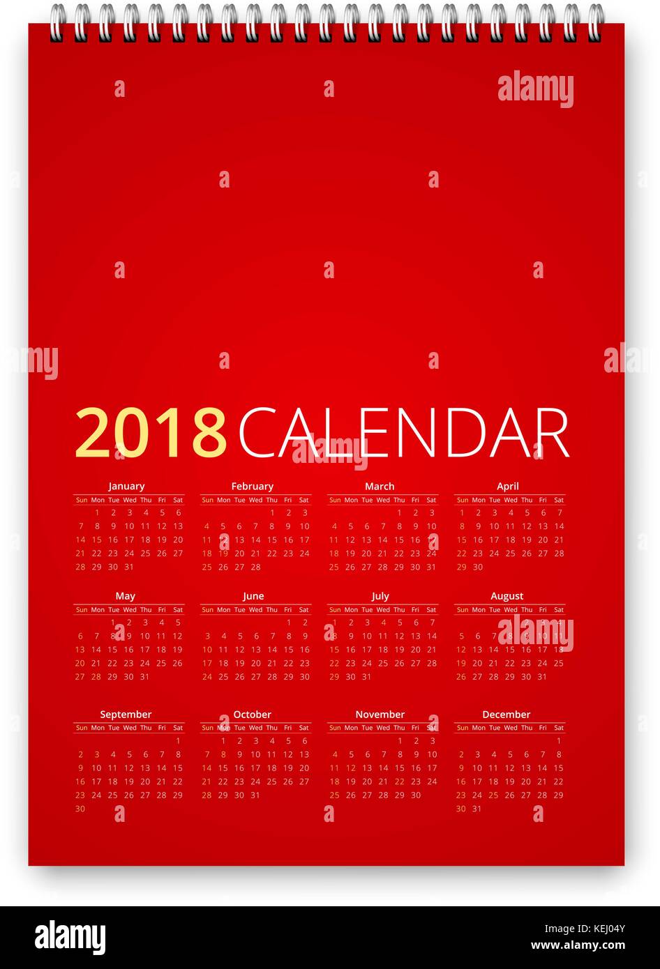 calendar-2018-vector-stock-vector-image-art-alamy