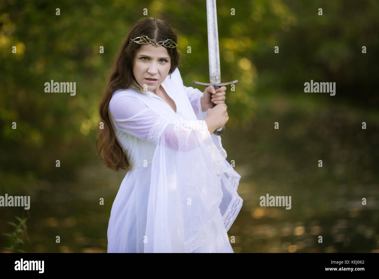 Ancient Princess with sword Stock Photo