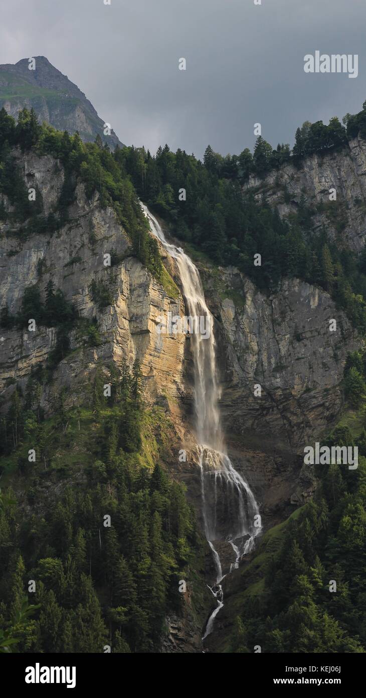 Waterfall in the Bernese Oberland. Oltschibachfall. Stock Photo