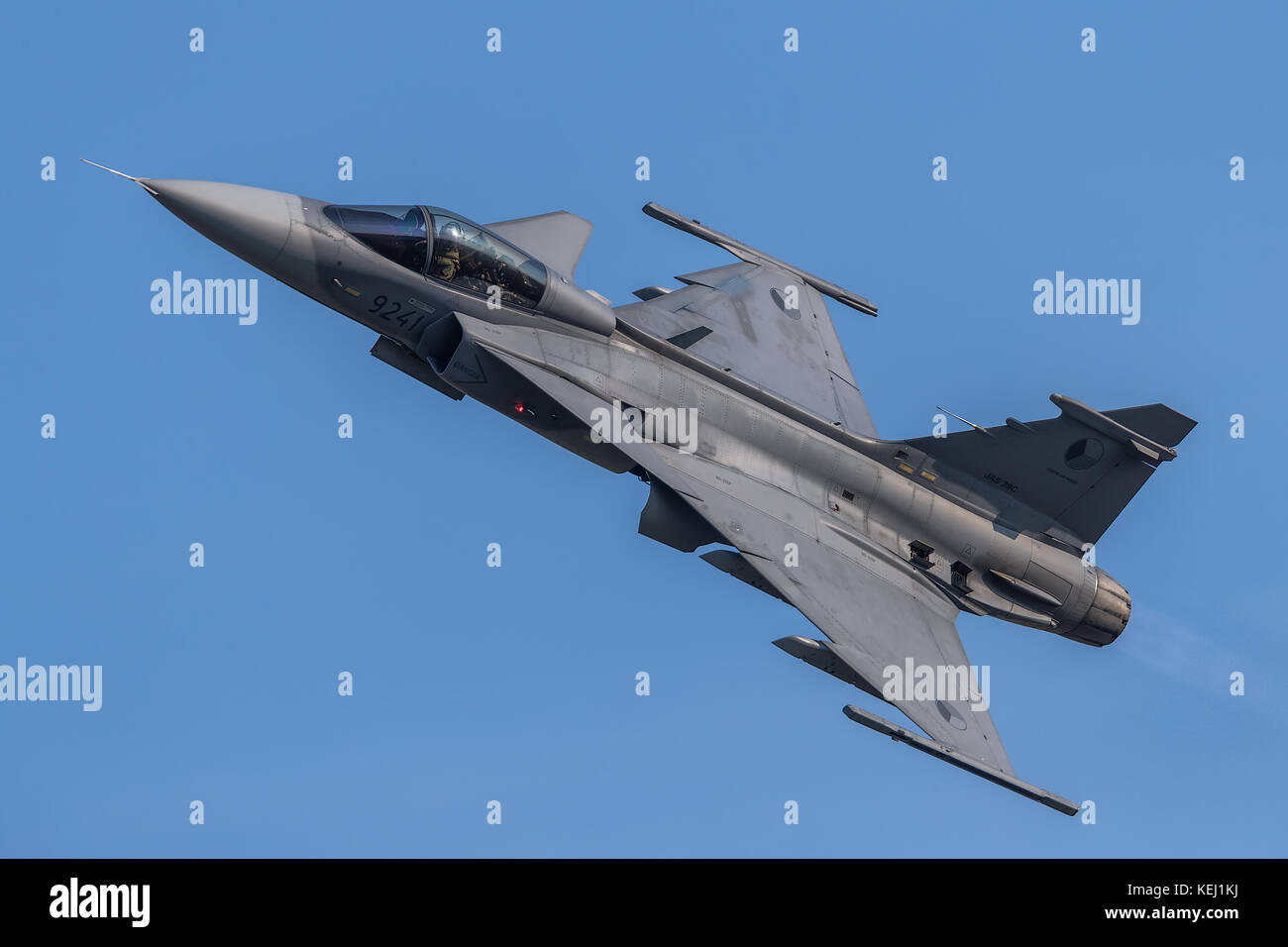 The Saab JAS 39 Gripen is a Swedish built multirole fighter. In service with the Swedish, Hungarian,Thai, South African and Czech airforces. Stock Photo