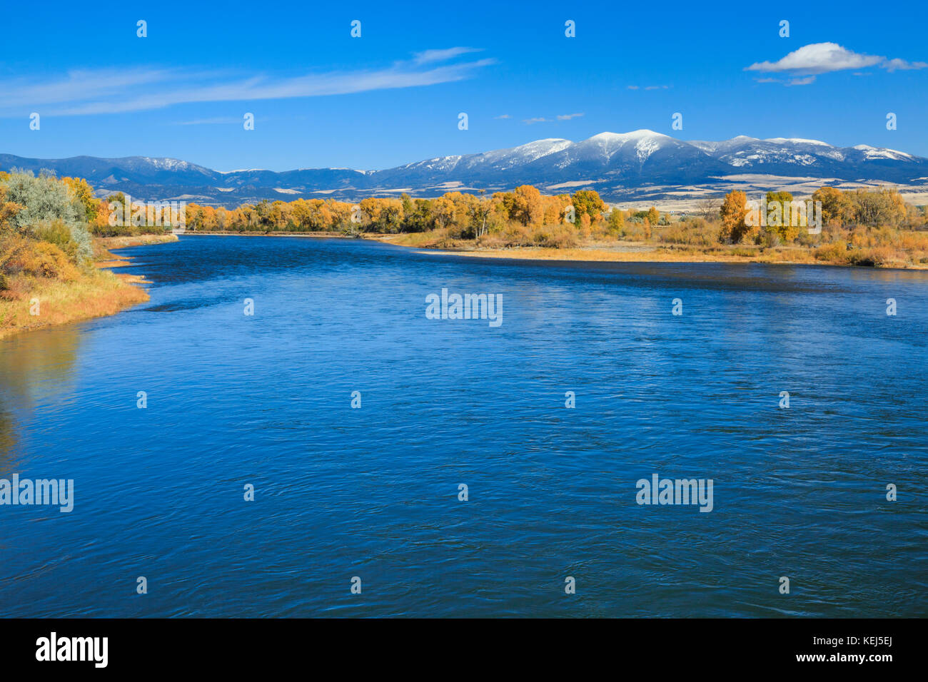 fall colors along the missouri river near townsend, montana Stock Photo