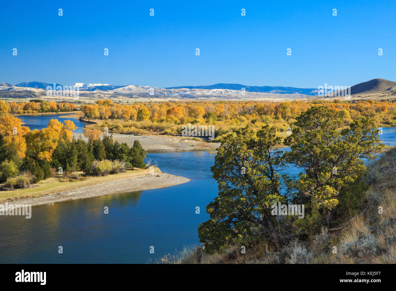 fall colors along the missouri river near townsend, montana Stock Photo