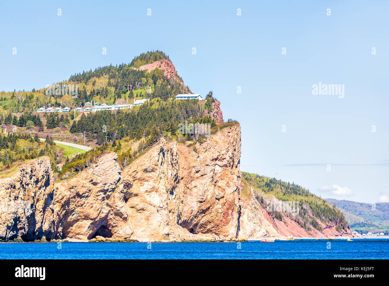 Hotel house on cliff in Perce in Gaspe Peninsula, Quebec, Gaspesie