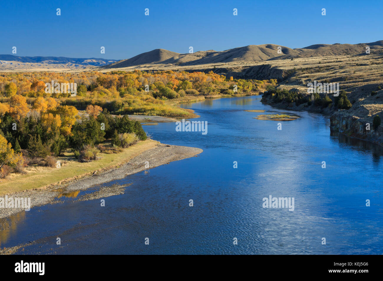 fall colors along the missouri river near townsend, montana Stock Photo