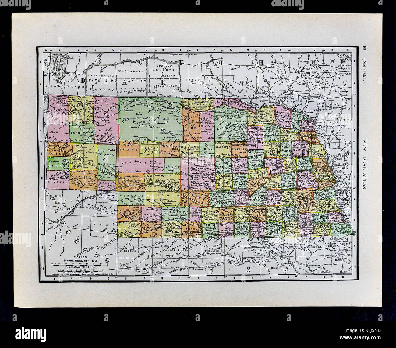 1911 McNally Map - Nebraska - Omaha Lincoln Stock Photo