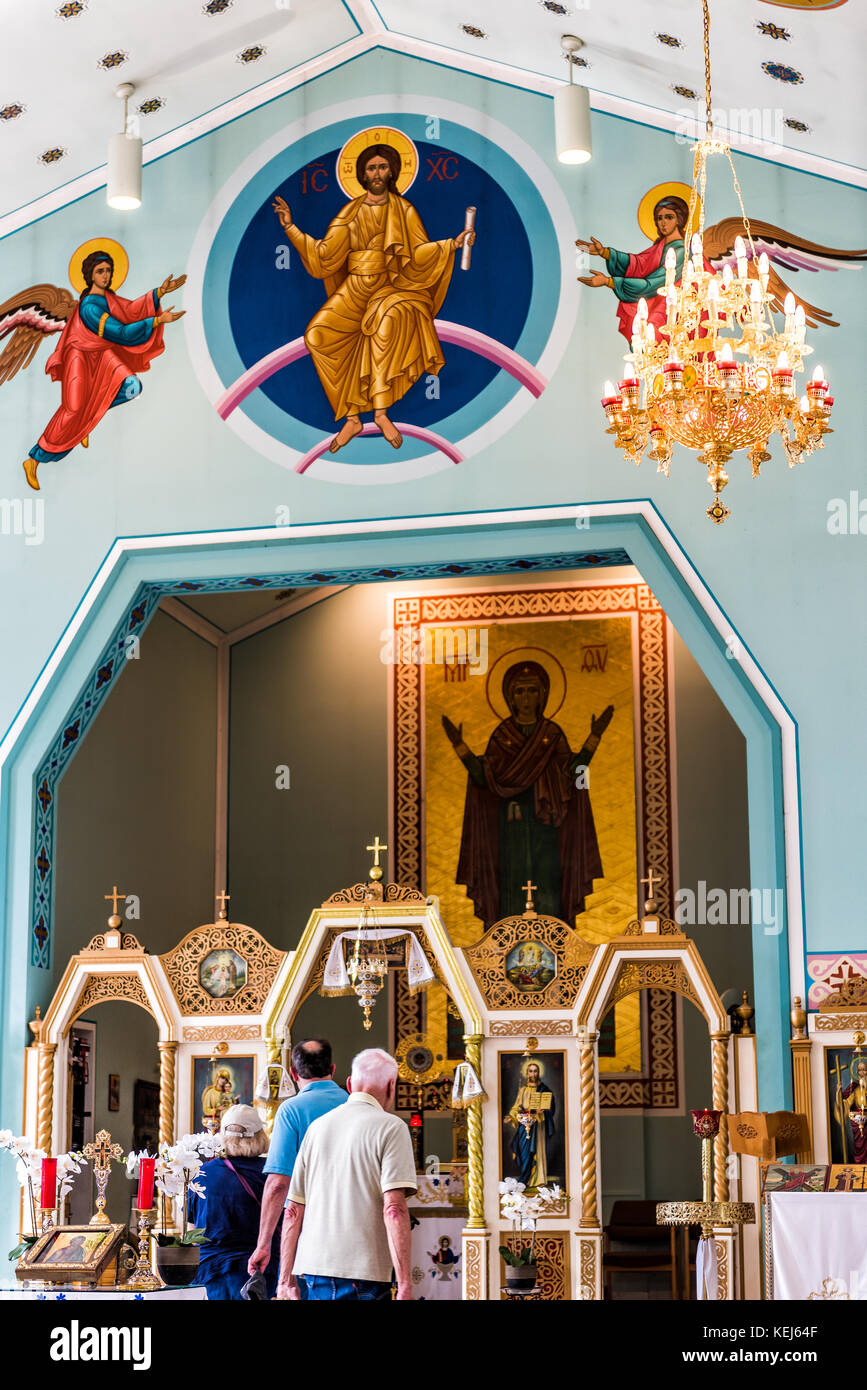 Silver Spring, USA - September 16, 2017: Inside, interior of St. Andrew Ukrainian orthodox cathedral near Washington DC during 15th Ukrainian festival Stock Photo