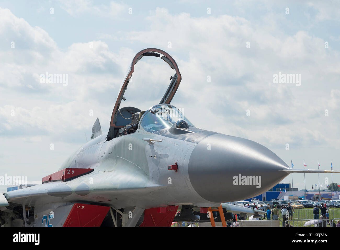 Russian military fighter jet at MAKS in summer Sunny day in Zhukovsky. Stock Photo