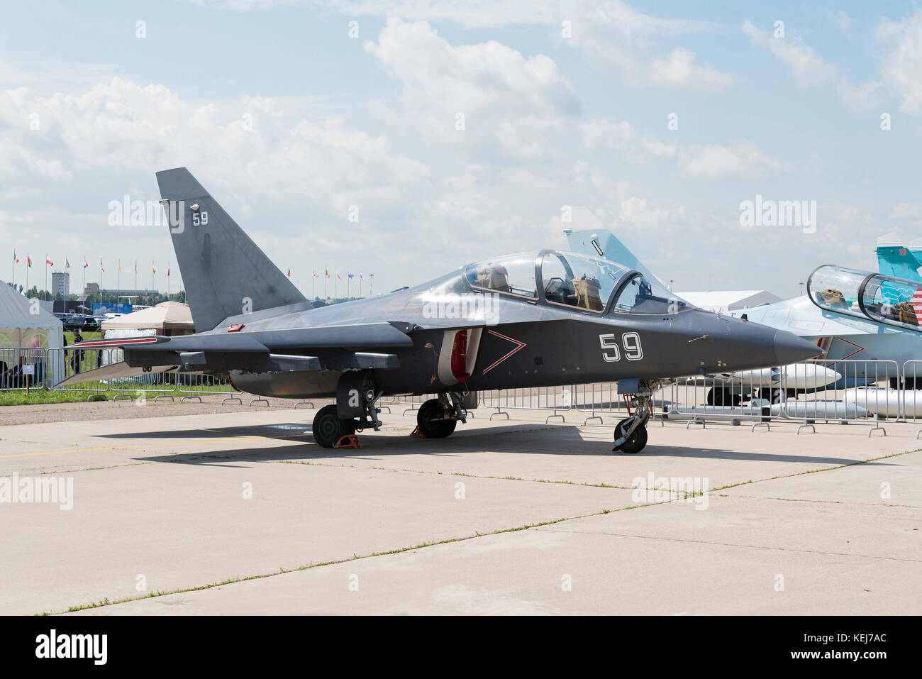 Russian military fighter aircraft at the international exhibition in Zhukovsky. Stock Photo