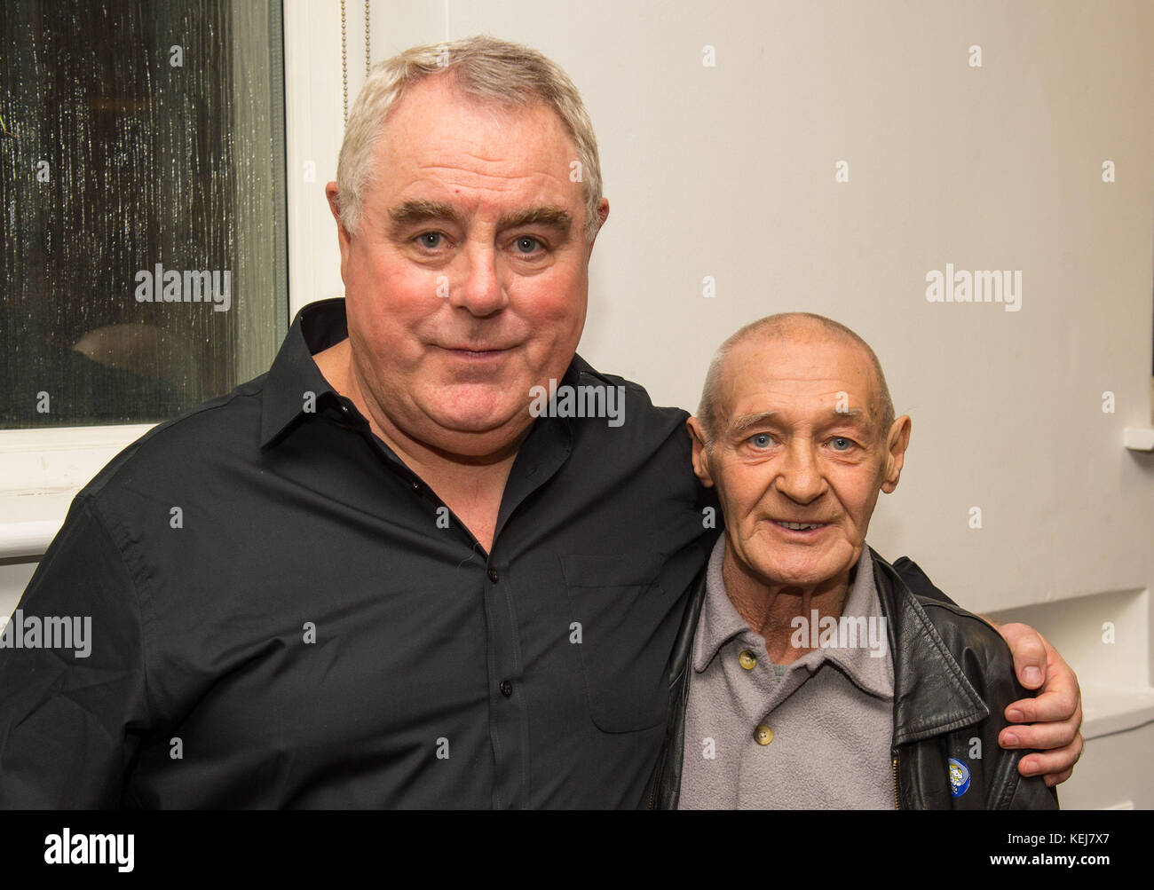Author Richard O'Rawe (left) with Paddy Hill, who was wrongly convicted for the Birmingham bombing as part of the Birmingham Six, during the launch of the book, &Ocirc;In the Name of the Son&Otilde;, the story of Gerry Conlon, about Guildford Four's Gerry Conlon at the London Irish Centre in Camden. Stock Photo