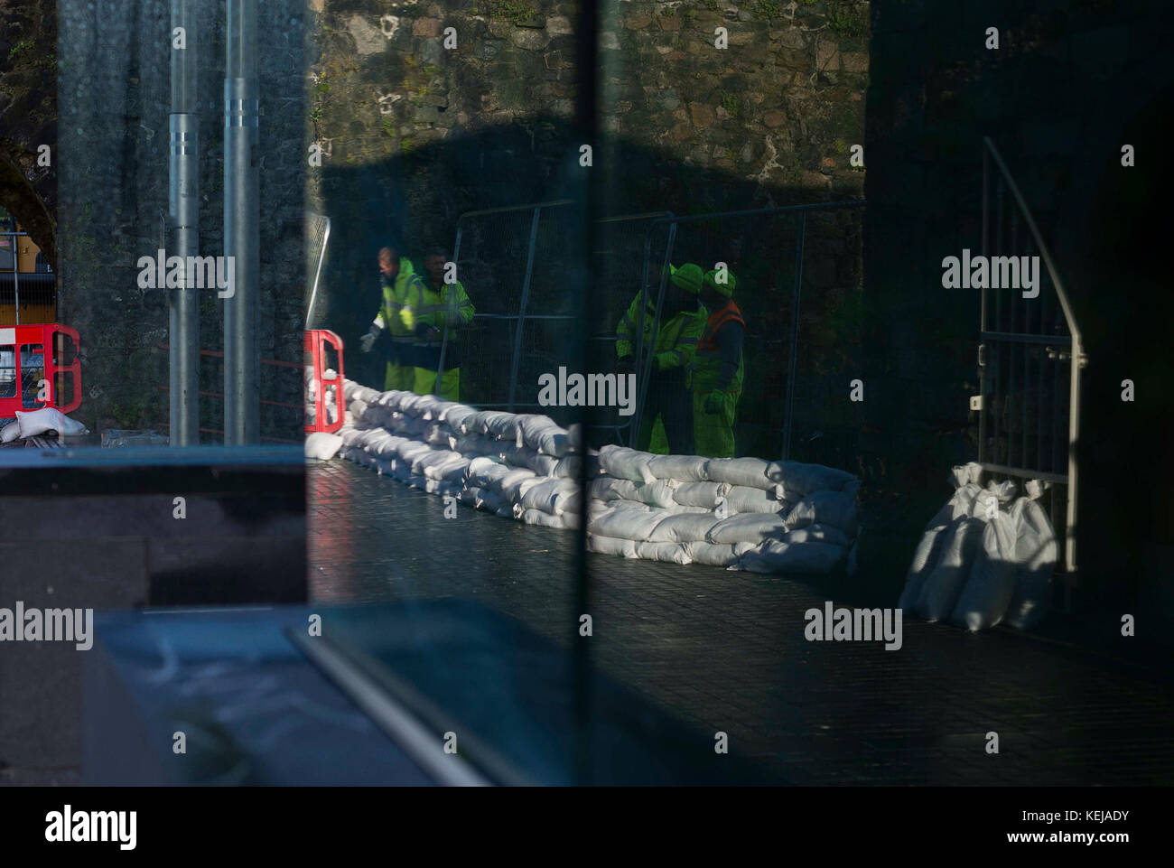 Sandbags in the Spanish Arch area of Galway City, as Storm Brian hits Ireland with winds of up