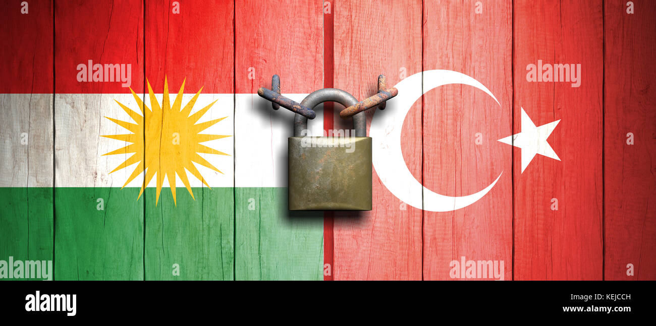 Turkey and Kurdistan relations concept. Turkey and Kurdistan flags