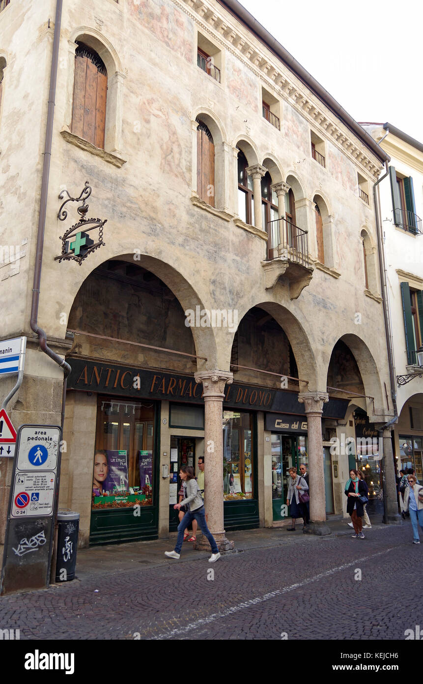 Small Venetian style palazzo, palazetto, on a street corner in the centre of Padua Italy, Stock Photo