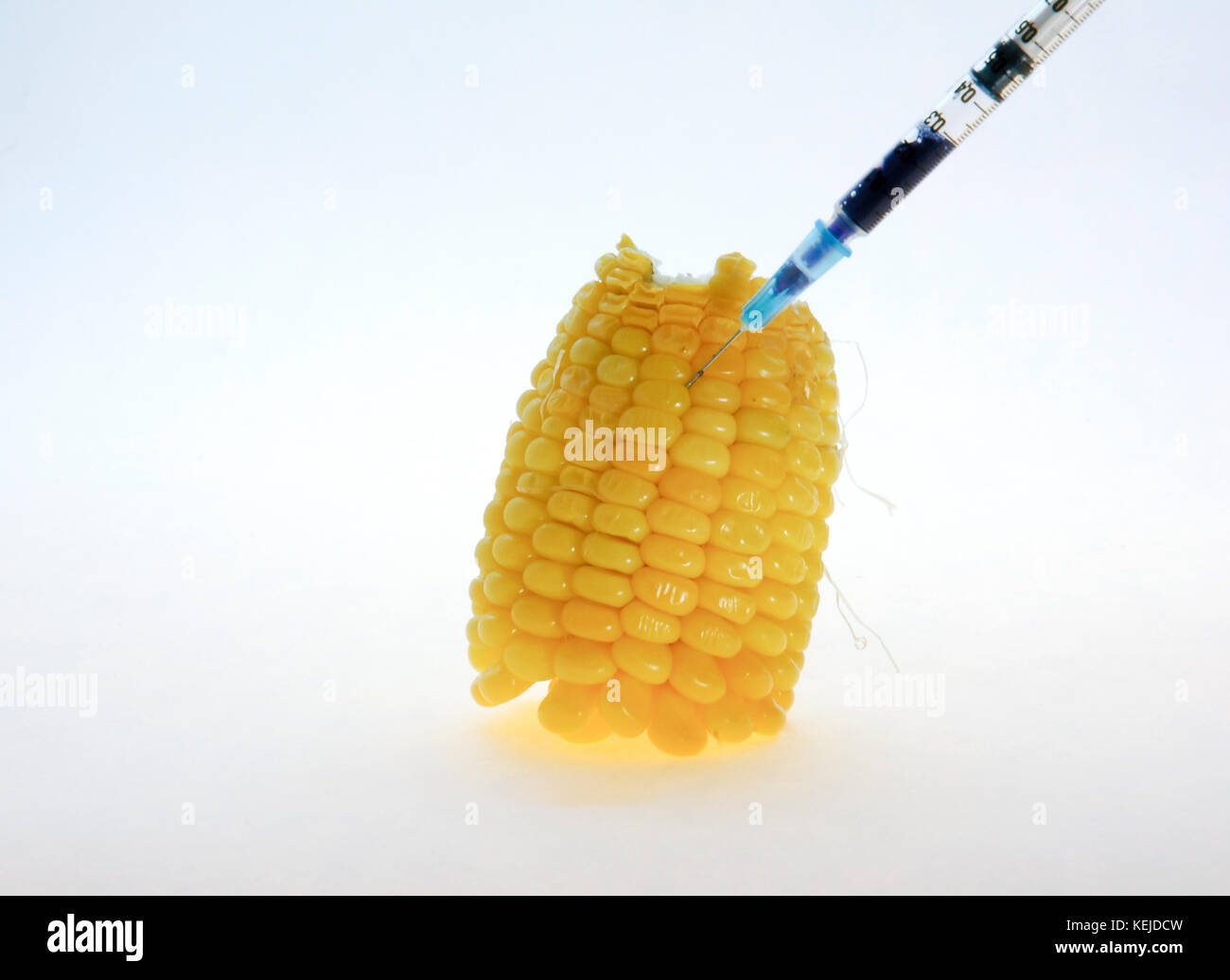 conceptual image on high tech agriculture. Injecting bio ingredient into corn Stock Photo