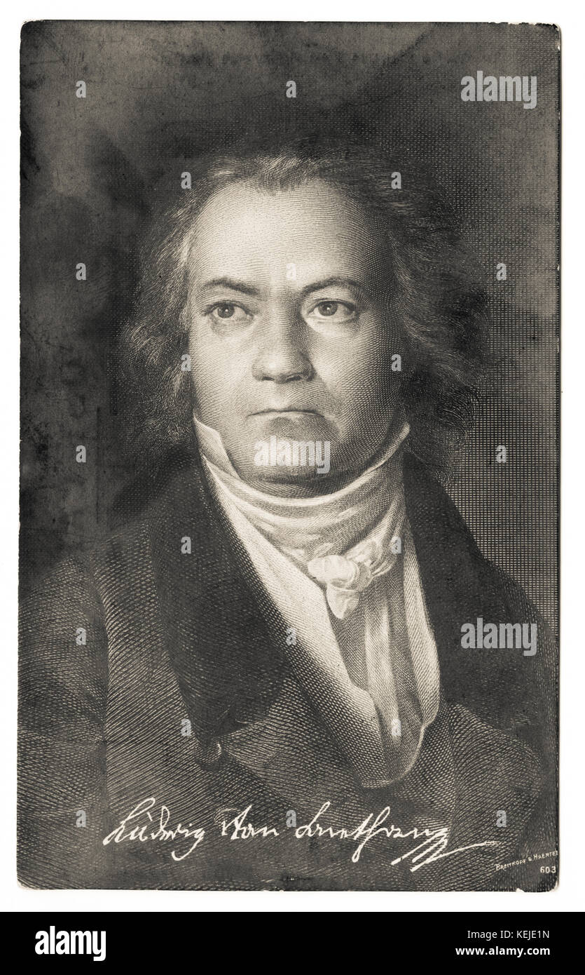 Ludwig van Beethoven a silver bromide photographic print of a fine engraving. Ludwig van Beethoven (1770-1827) is widely considered to be one of the pre-eminent classical music figures of the Western world Stock Photo