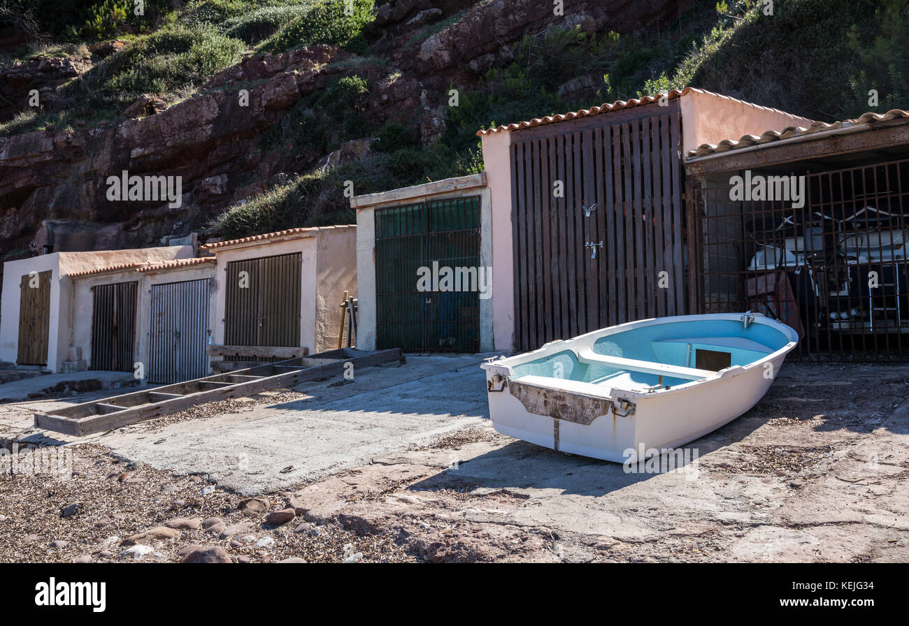 Fishermen's huts in Port des Canonge, Majorca (Balearic Islands, Spain) Stock Photo