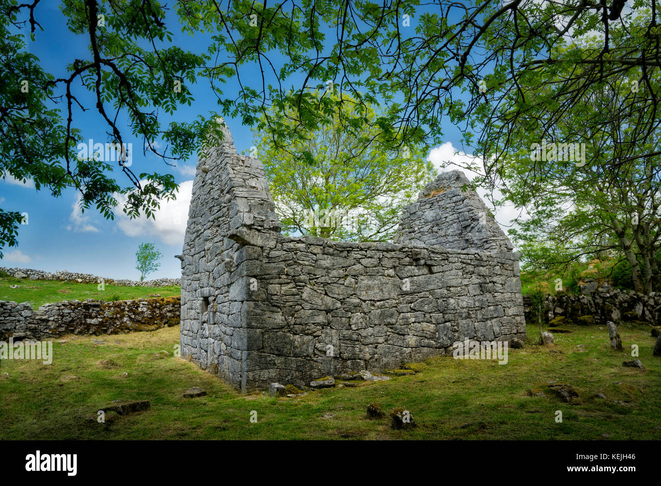 Ruins of ancient Temple Cronan. The Burren, County Clare, Ireland Stock Photo