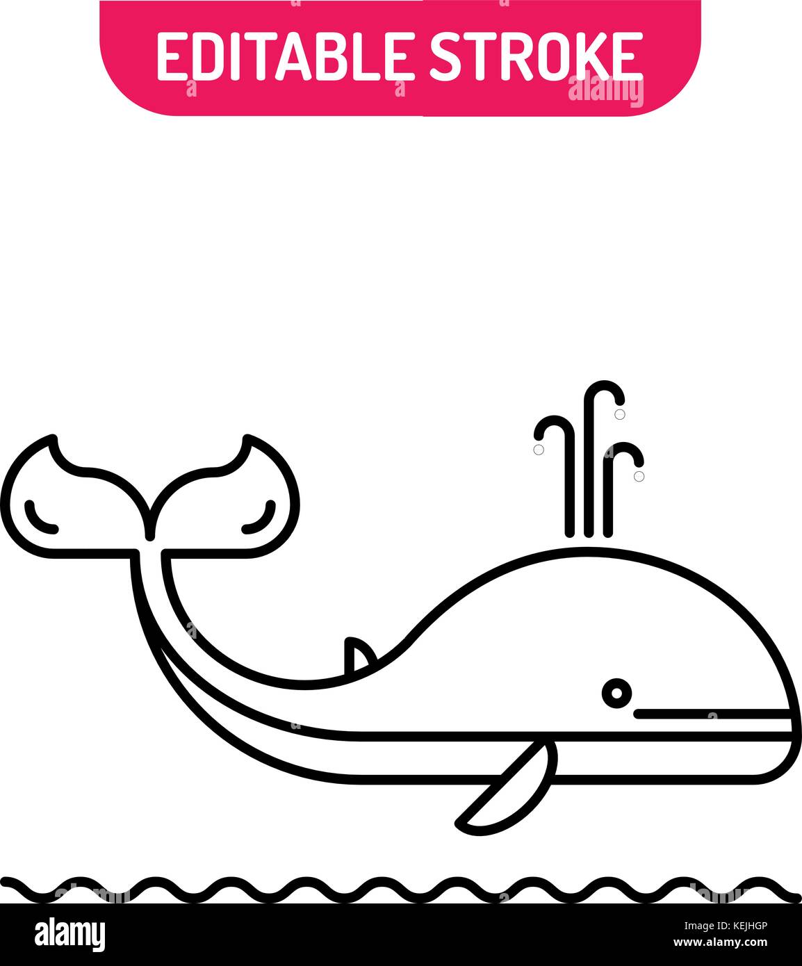Linear icon whale. Cute whale on sea waves. Vector illustration Stock ...