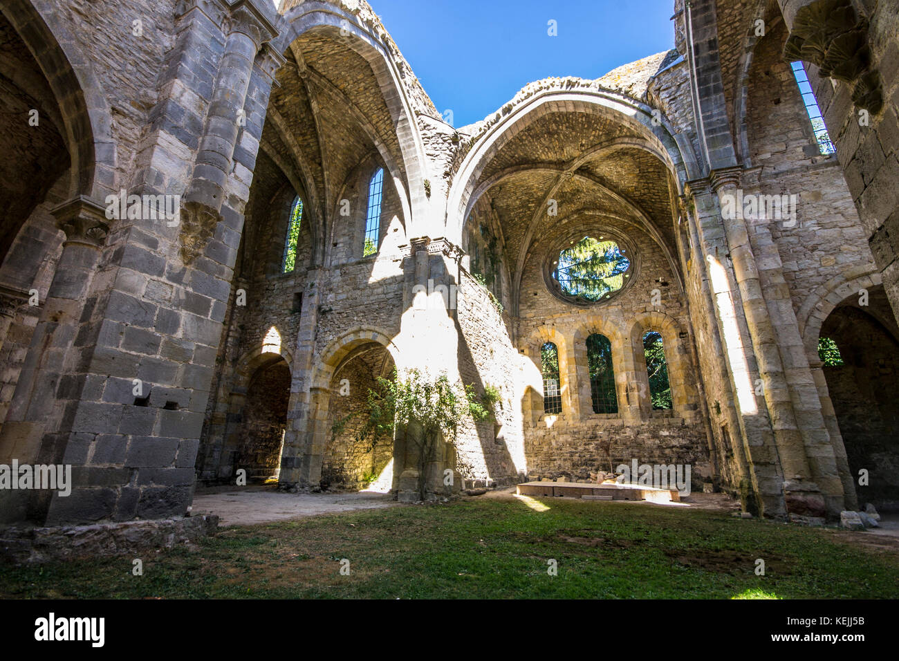 The Abbaye Sainte-Marie de Villelongue, a former Benedictine abbey in Saint-Martin-le-Vieil, Southern France Stock Photo