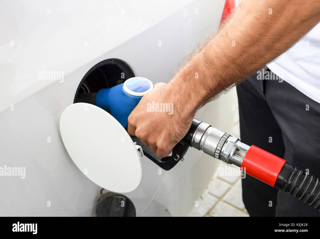 Filling with car gasoline. Service on a gas station Stock Photo - Alamy