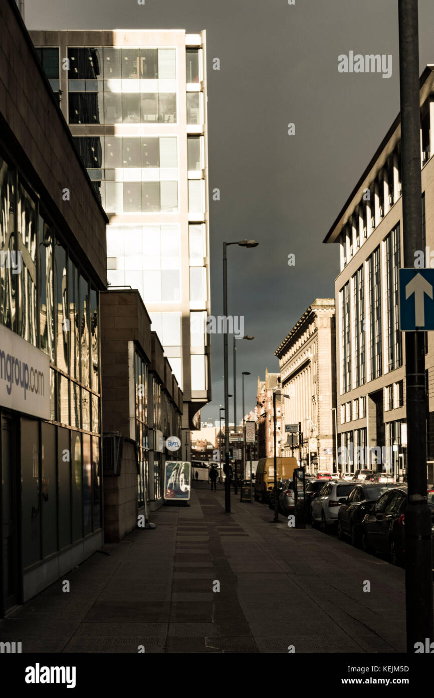 Looking Down Bothwell Street at Sunset. GLASGOW, SCOTLAND Stock Photo