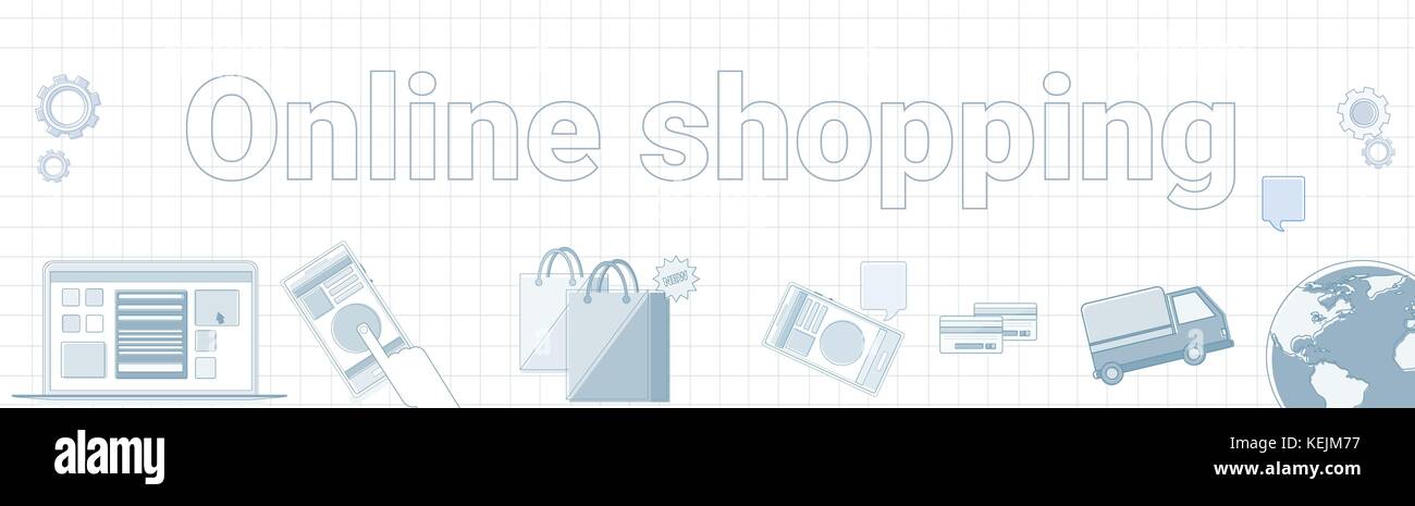 Online Shopping Word On Squared Background Horizontal Banner Stock