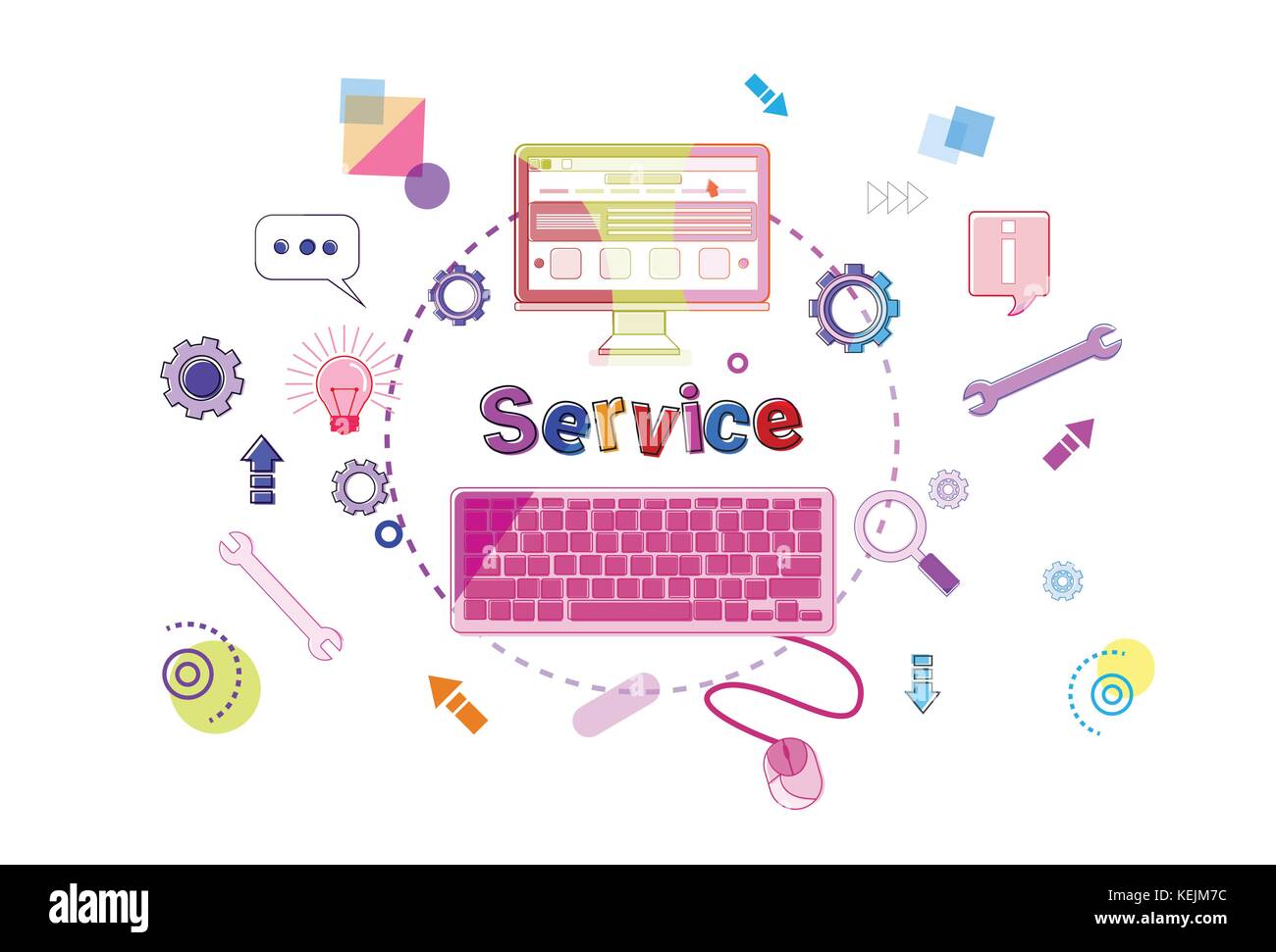 Services Word With Pc Computer Icons On White Background Customer