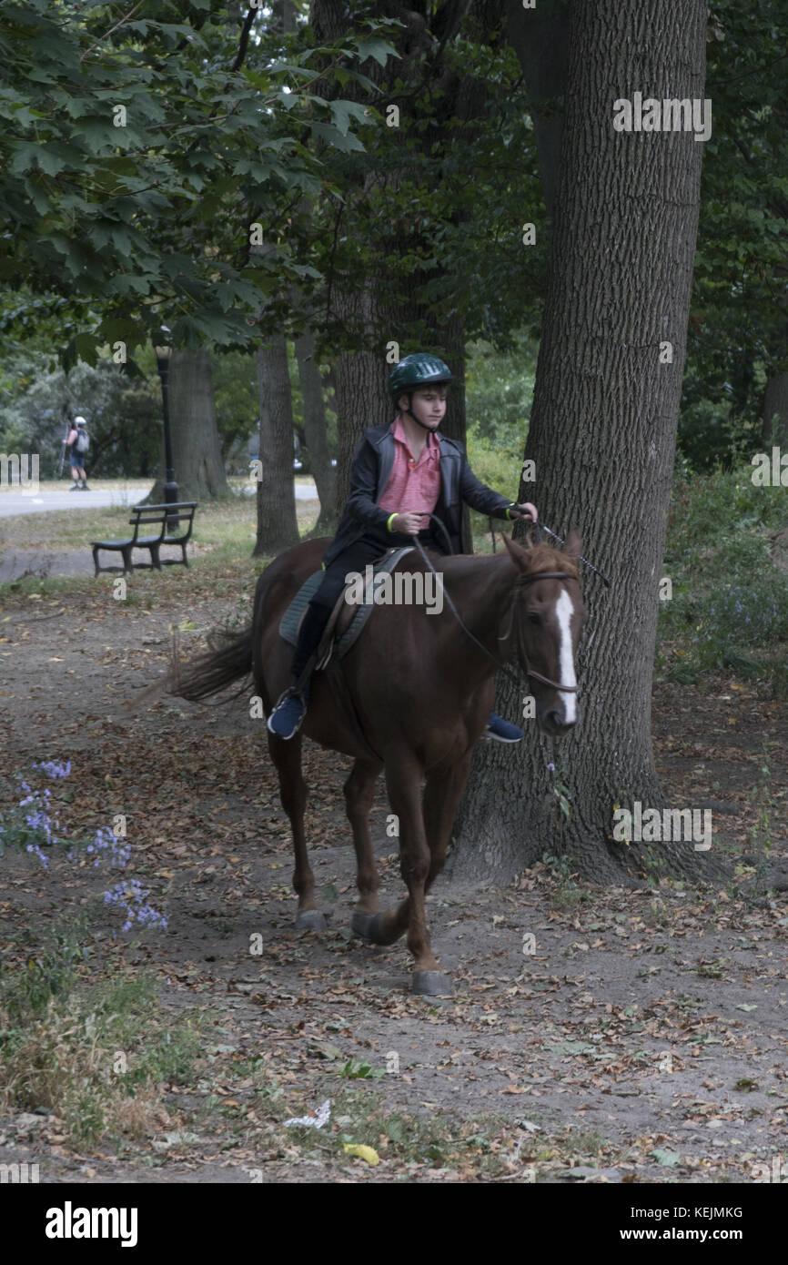 Child Riding Horse Helmet Park High Resolution Stock Photography and