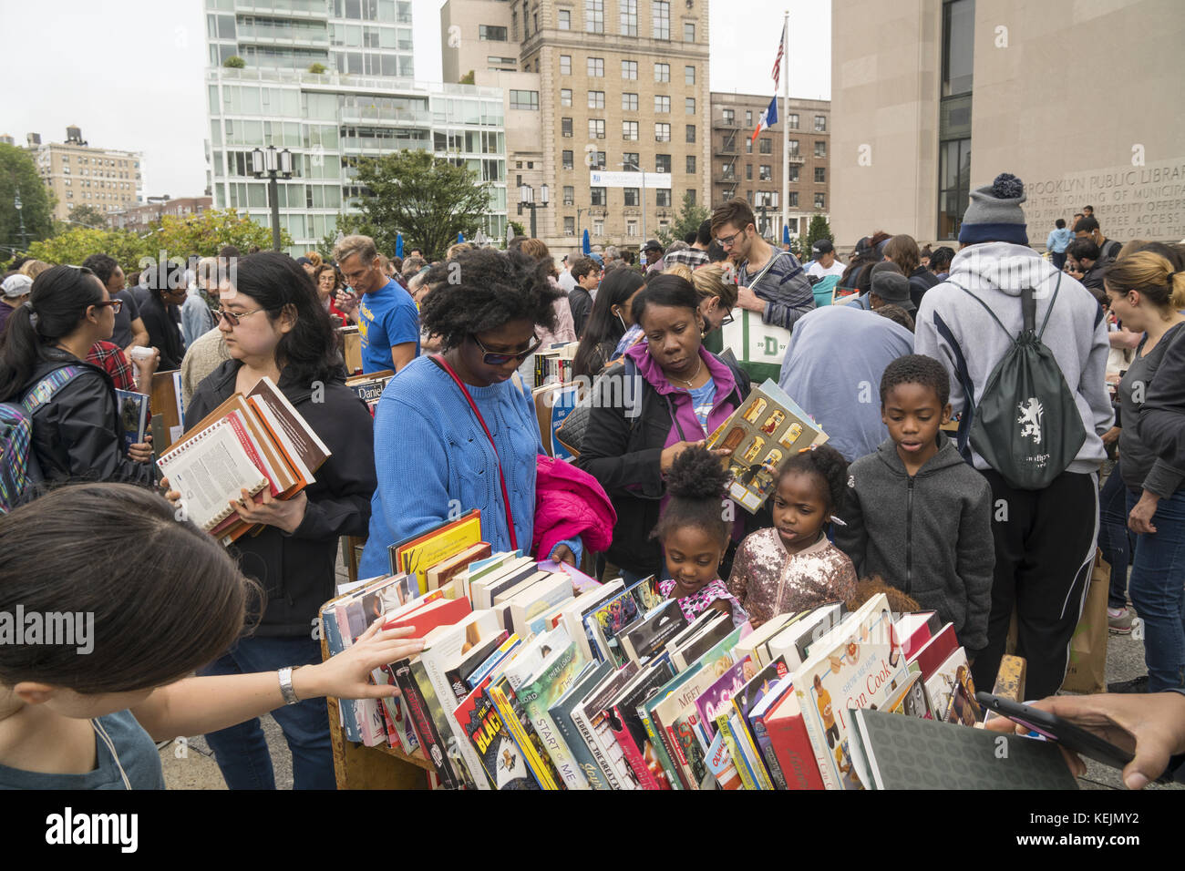 The annual 1 a book book sale on the steps of the Brooklyn Public