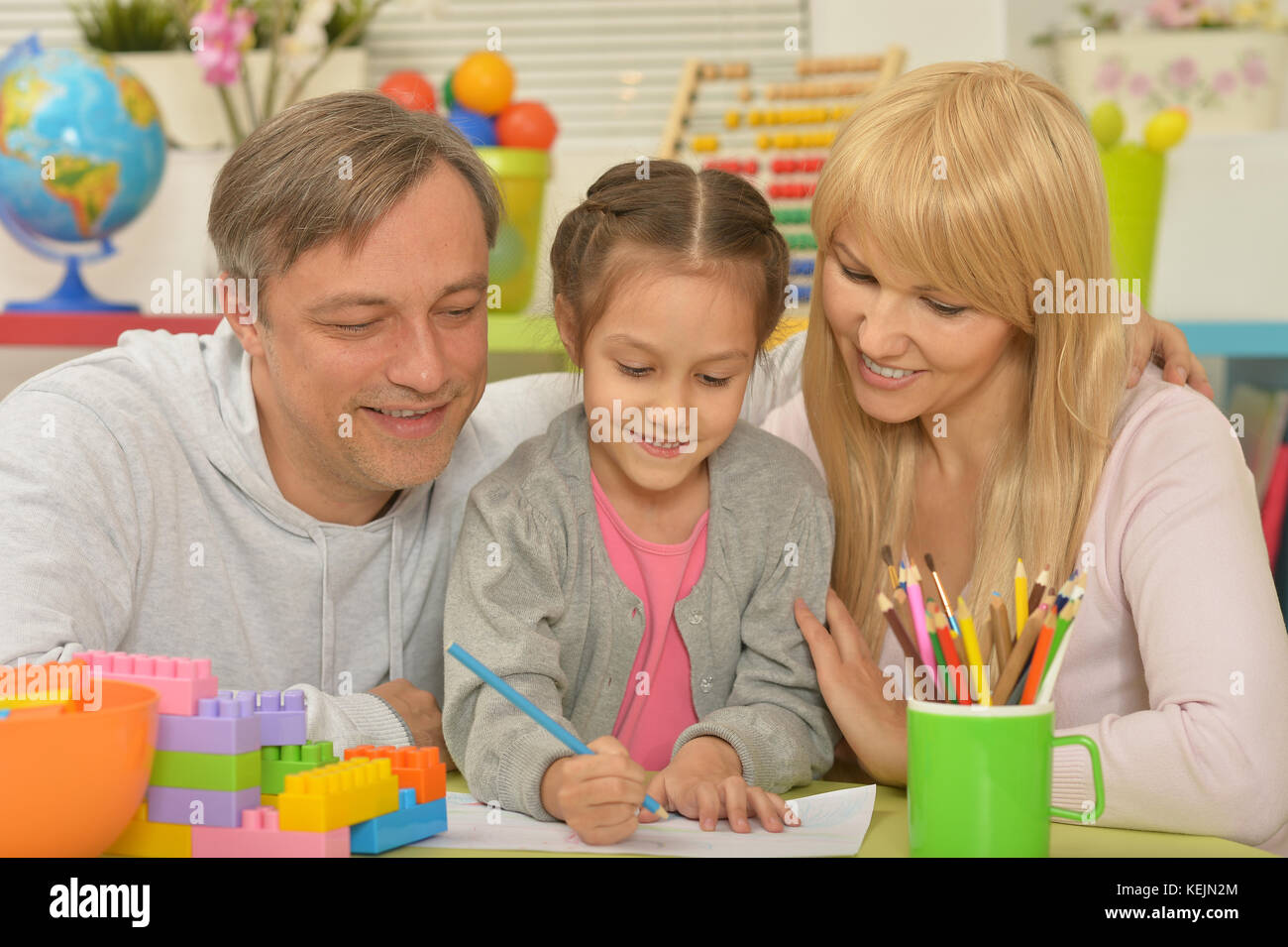 Portrait of happy family painting Stock Photo