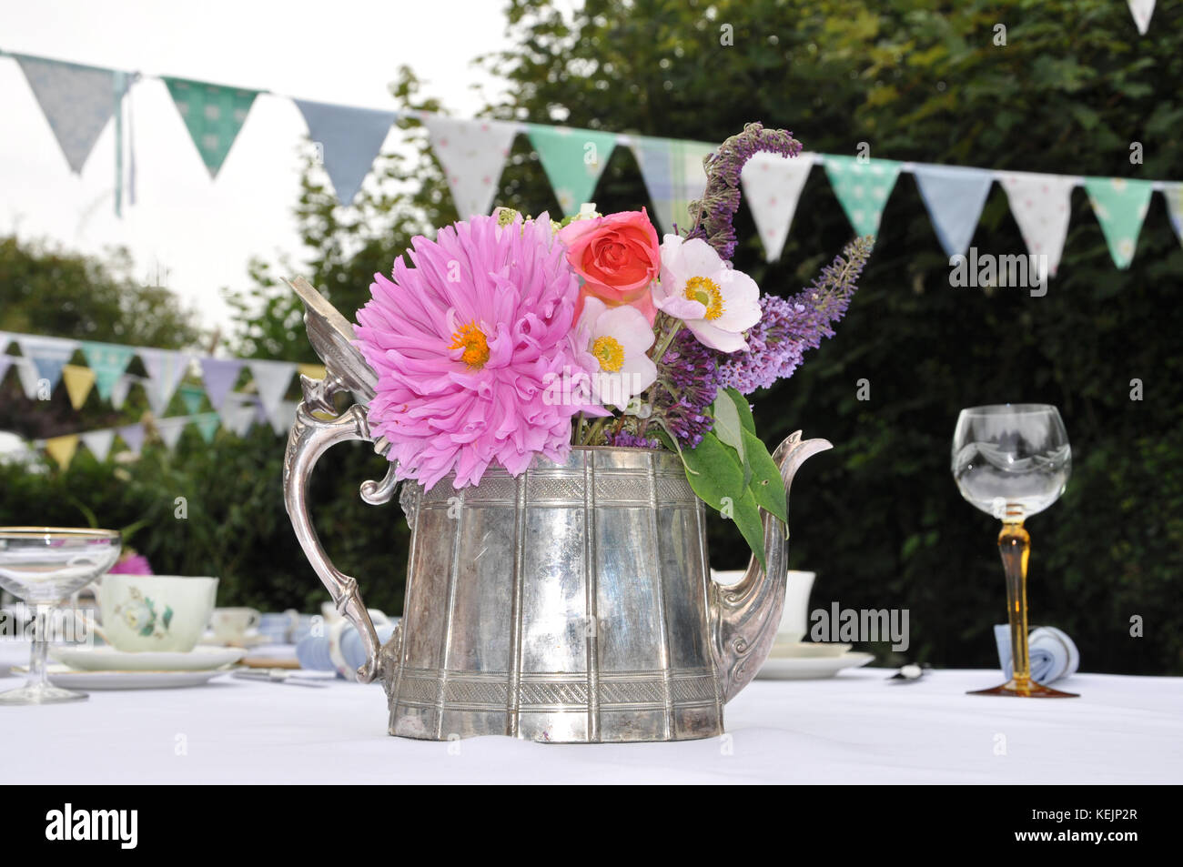 Wedding party table center pieces Stock Photo