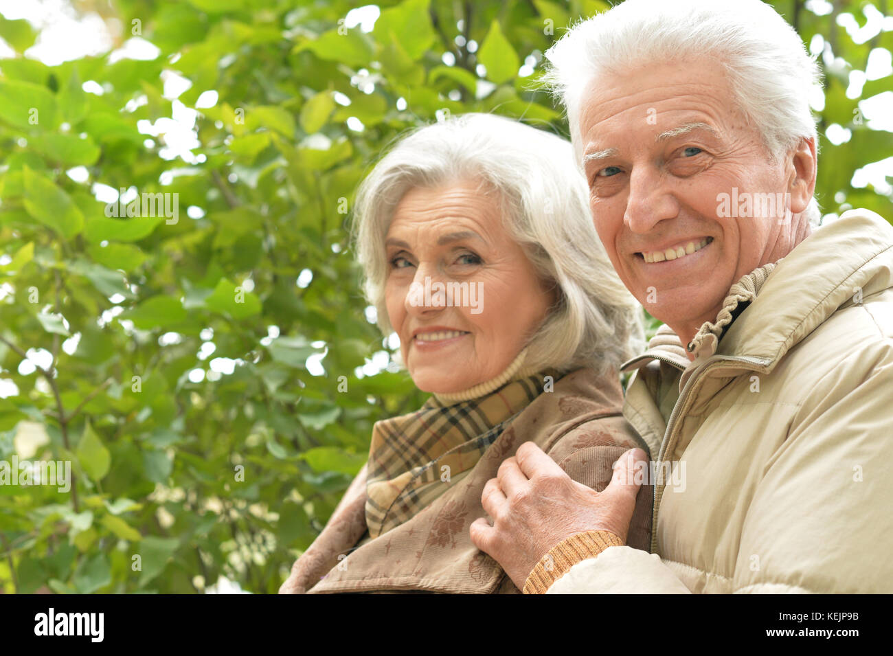 senior couple hugging in the park Stock Photo - Alamy