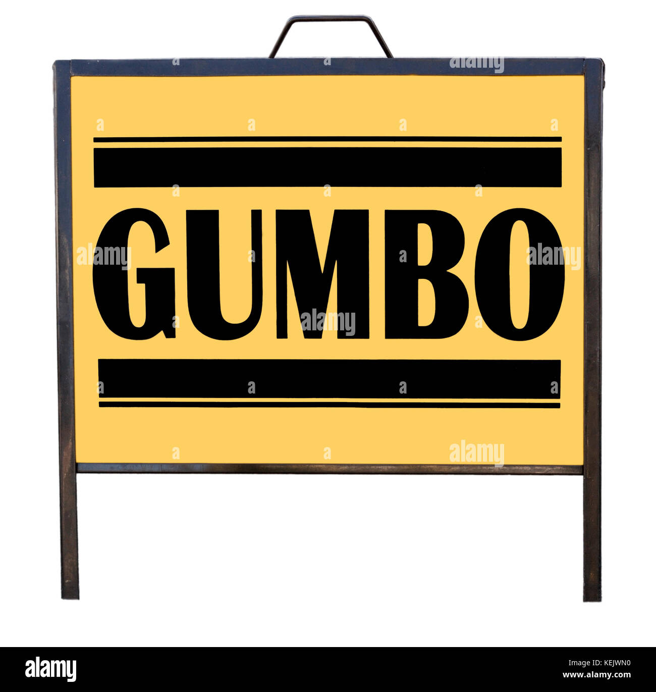 Portable black on yellow GUMBO sign. Isolated. Stock Photo