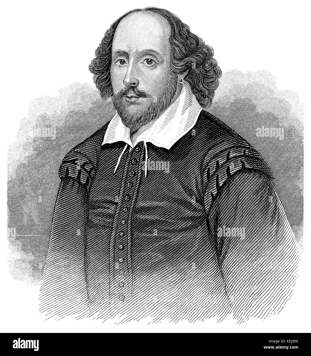 1853 engraving of playwright and poet William Shakespeare. Stock Photo