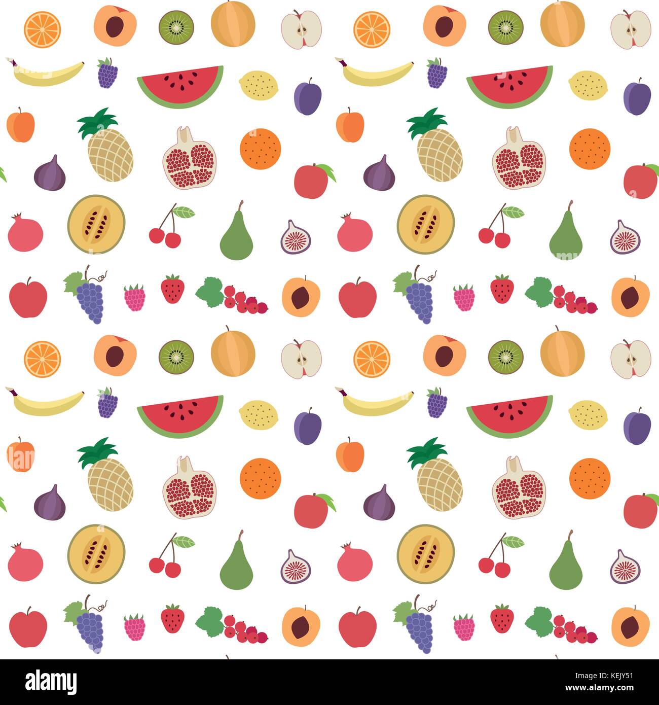 Vector seamless pattern with various fruits. Stock Vector