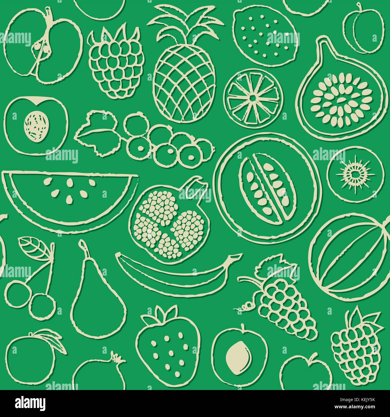Vector seamless pattern with various fruits. Stock Vector