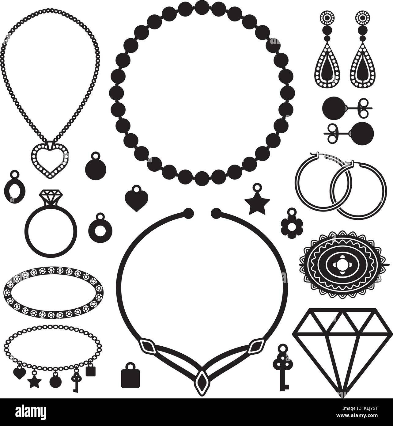 Various jewelry silhouette icons vector set. Stock Vector
