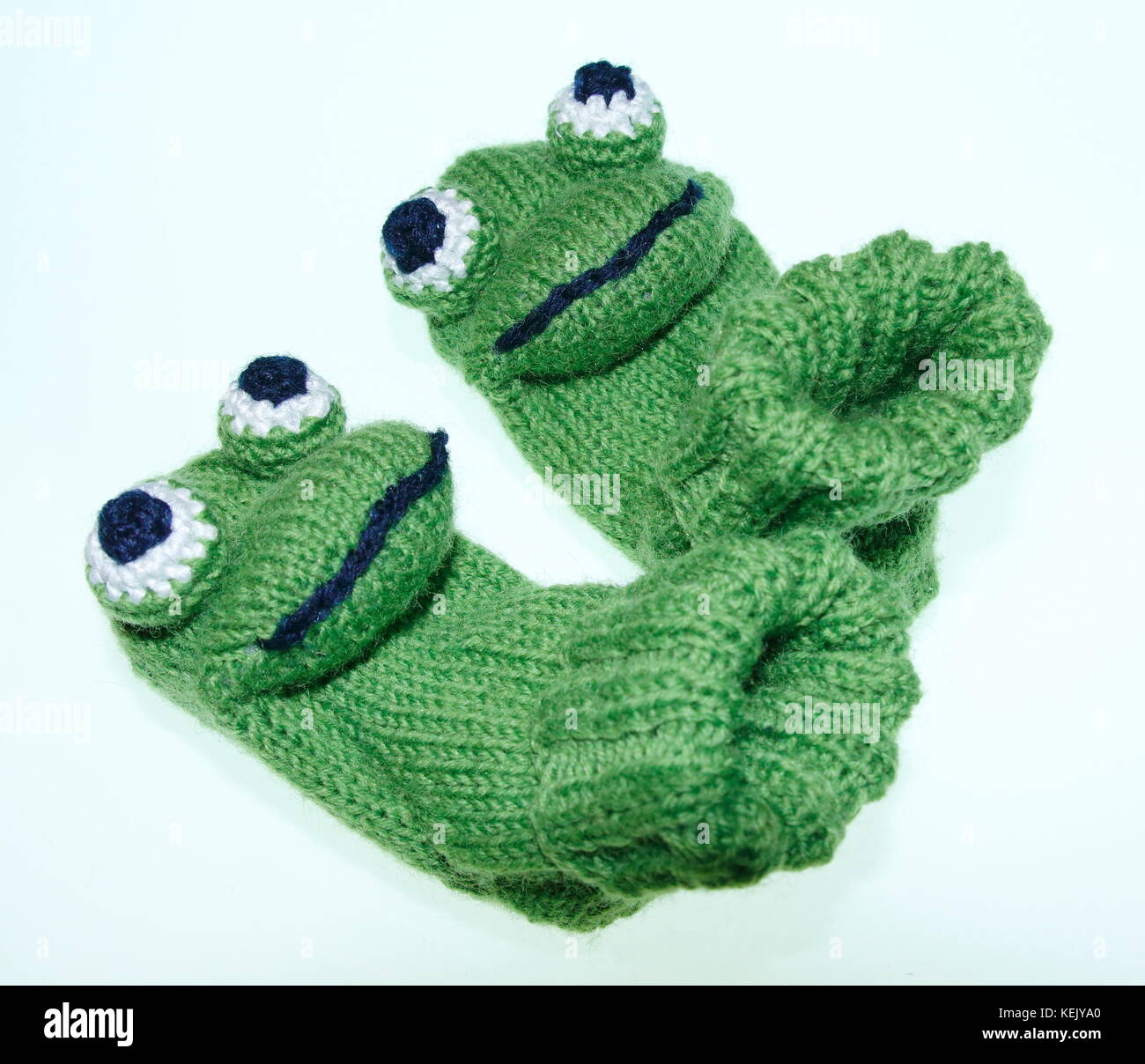 Witzige Baby, Kinder Frosch Socken, Strümpfe, gestrickt Stock Photo