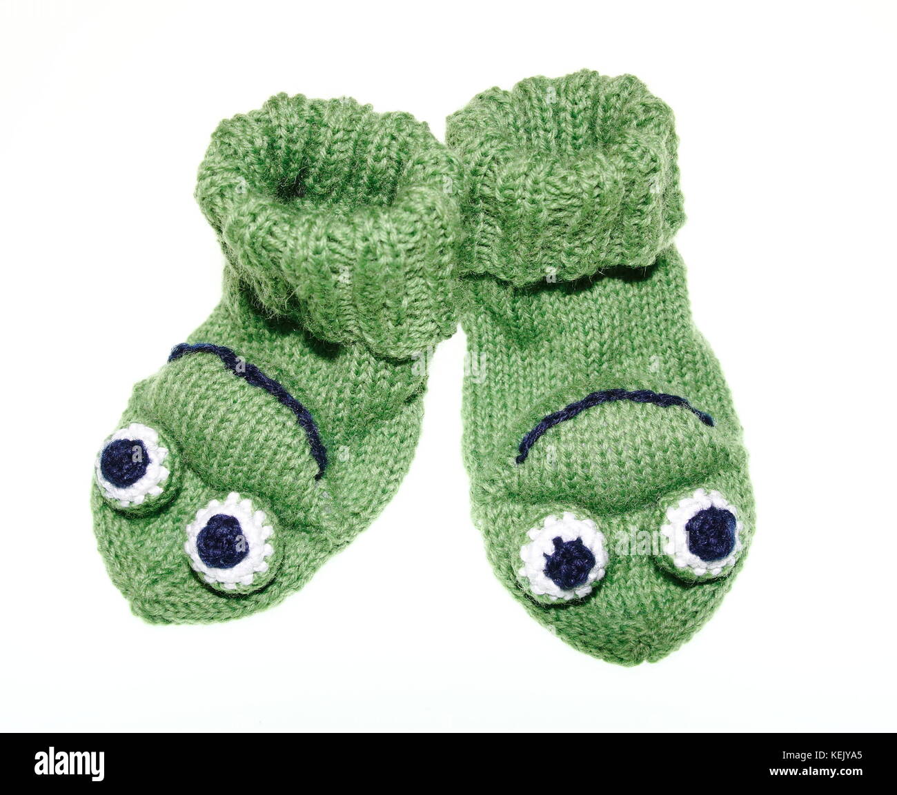 Witzige Baby, Kinder Frosch Socken, Strümpfe, gestrickt Stock Photo
