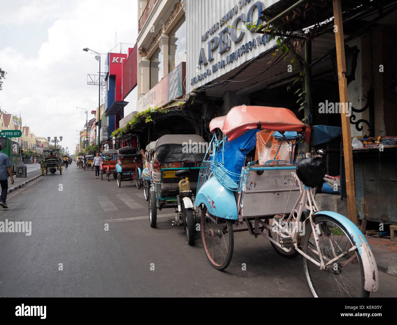 Pedicabs at Malioboro Road in Jogjakarta, Cental Java, Indonesia Stock Photo