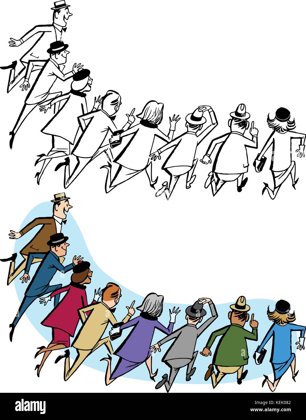 A crowd of people runs towards something exciting. Stock Vector