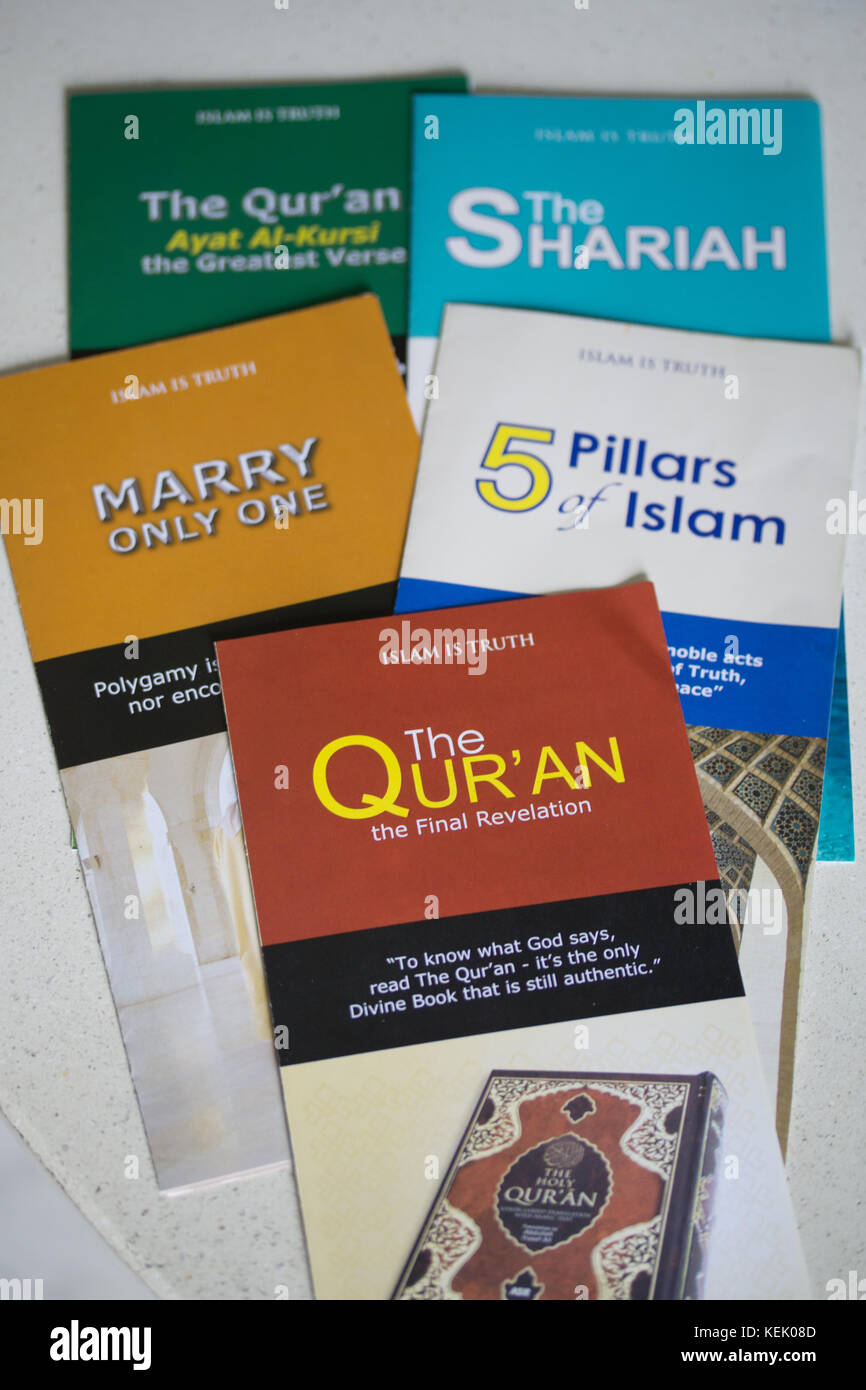 A selection of Islamic Literature found in the National Mosque of Malaysia known as Masjid Negara,located in Kuala Lumpur Stock Photo