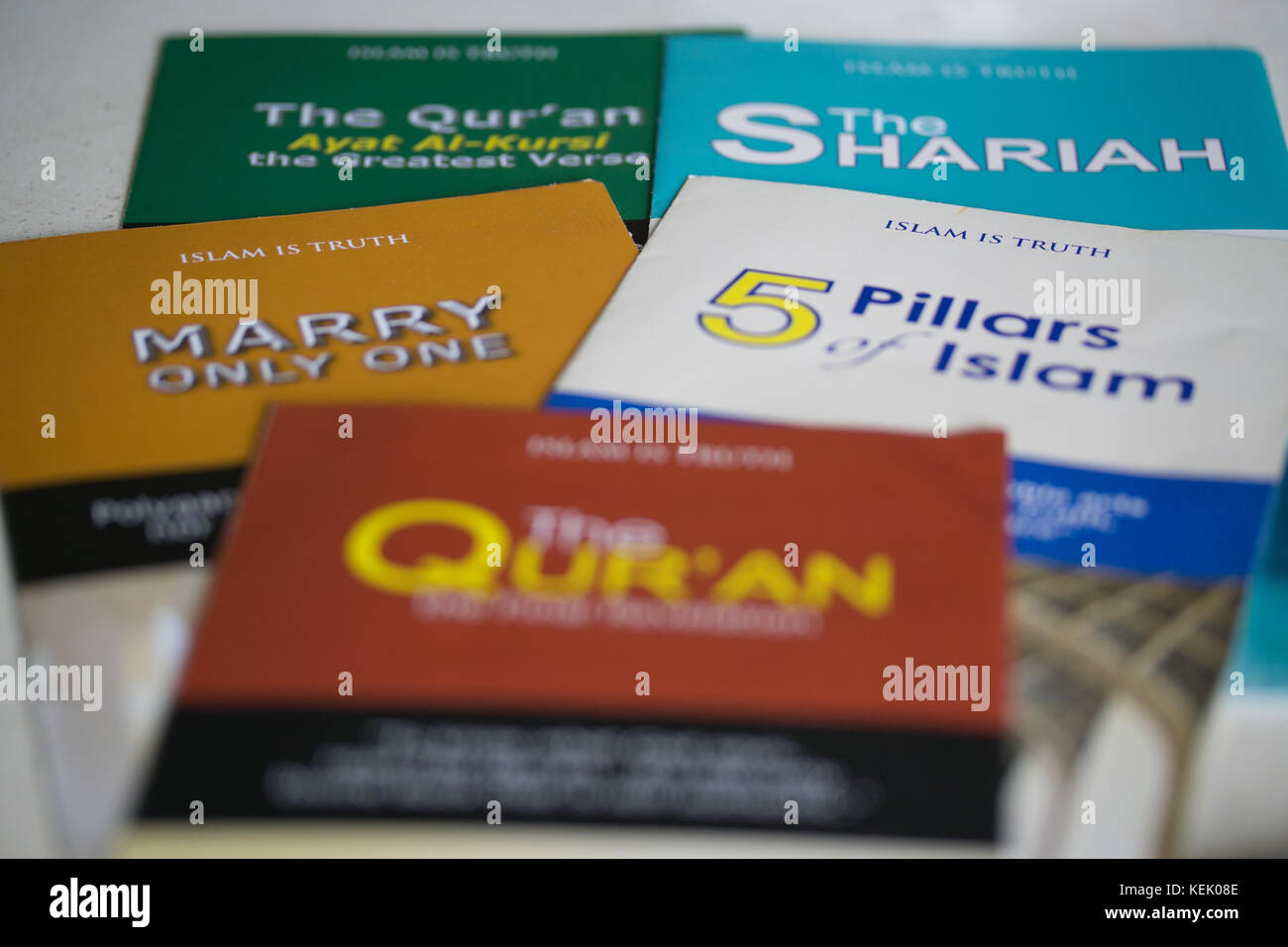 A selection of Islamic Literature found in the National Mosque of Malaysia known as Masjid Negara,located in Kuala Lumpur Stock Photo