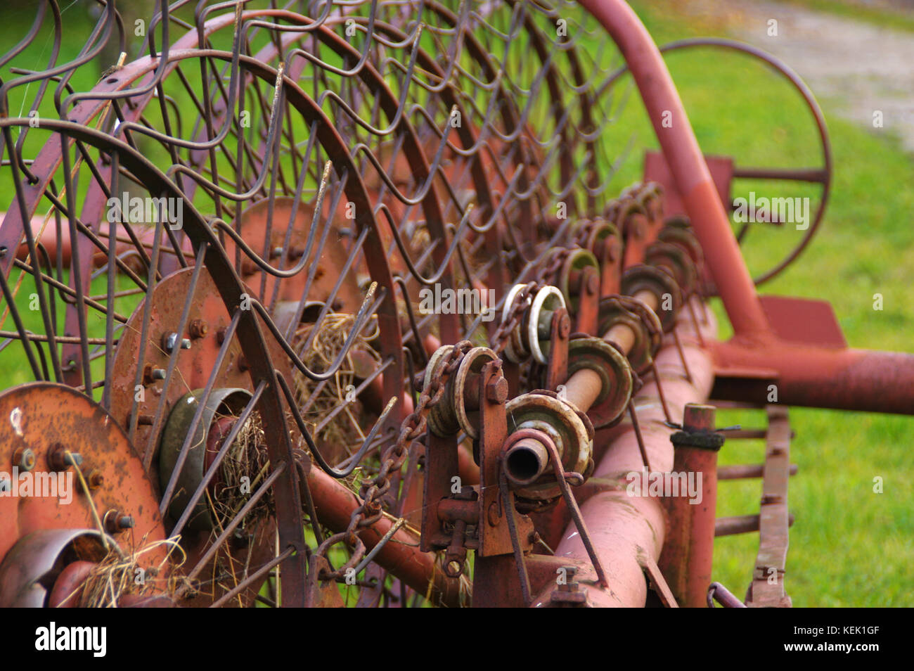Old agriculture machine - rake for hay Stock Photo